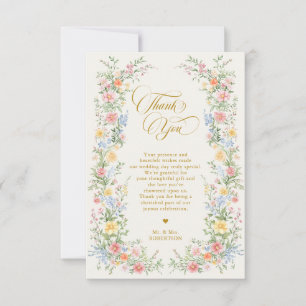 Soft Pastel Ornate Spring Garden Gold Wedding Thank You Card