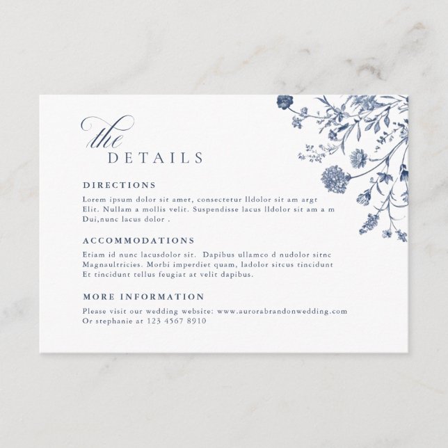 Soft Pastel Ornate Spring Garden  Wedding Details Enclosure Card (Front)