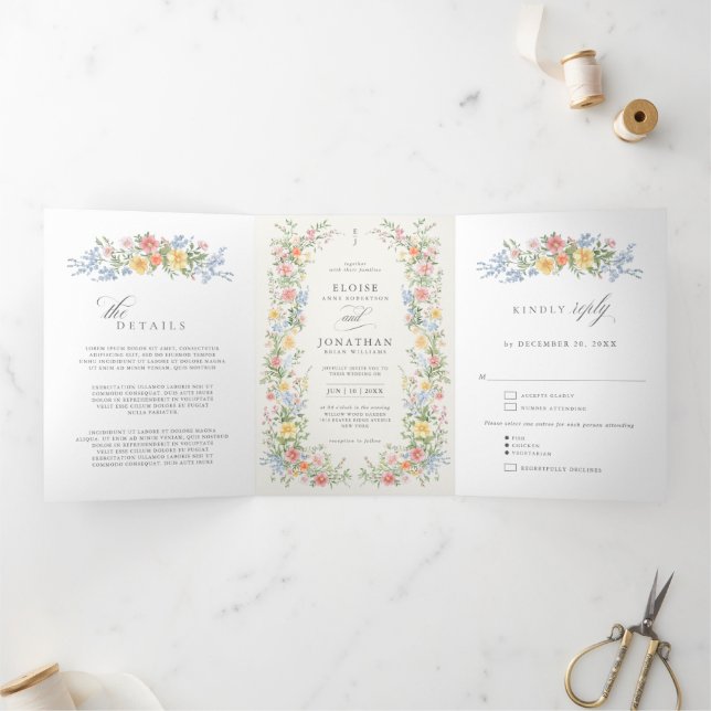 Soft Pastel Ornate Spring Garden Wedding invite (Inside)