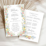 Soft Pastel Ornate Spring Garden  Wedding Program<br><div class="desc">Bring timeless charm and romantic elegance to your wedding with this minimalist floral program, featuring a soft watercolor border of hand-painted blooms. The delicate floral arrangement includes pastel pinks, buttery yellows, soft lavenders, baby blues, and sage greens, gracefully framing your custom text in the center. Perfect for spring or garden...</div>
