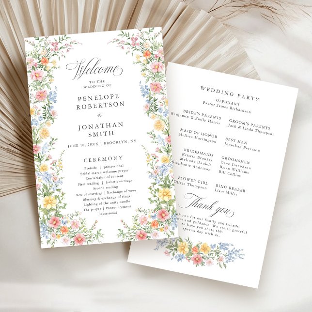 Soft Pastel Ornate Spring Garden  Wedding Program  (Soft Pastel Ornate Spring Wildflower Garden Wedding Program )