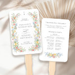 Soft Pastel Ornate Spring Garden Wedding Program Hand Fan<br><div class="desc">Bring timeless charm and romantic elegance to your wedding with this minimalist floral program hand fan, featuring a soft watercolor border of hand-painted blooms. The delicate floral arrangement includes pastel pinks, buttery yellows, soft lavenders, baby blues, and sage greens, gracefully framing your custom text in the center. Perfect for spring...</div>