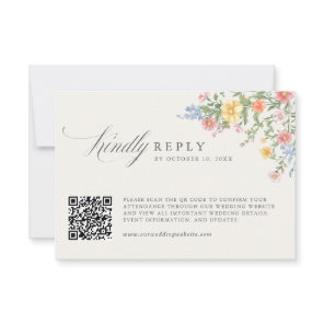 Soft Pastel Ornate Spring Garden Wedding QR Code RSVP Card