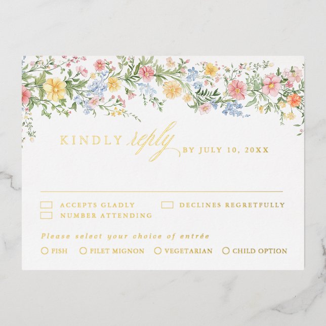 Soft Pastel Ornate Spring Garden Wedding RSVP card (Front)