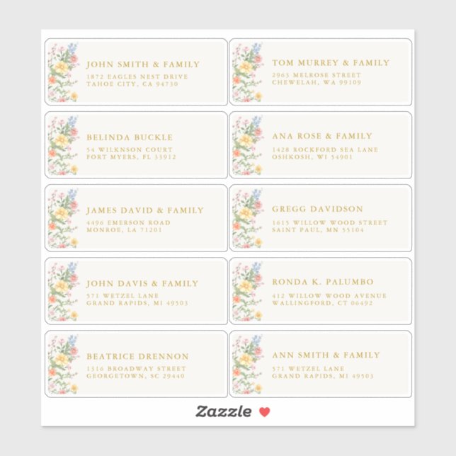Soft Pastel Ornate Spring Gold Guest Name Address Sticker (Sheet)