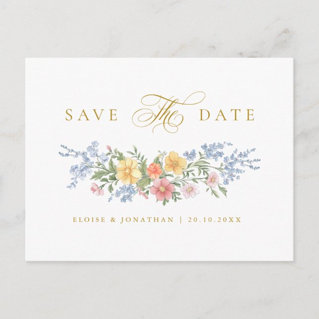 Soft Pastel Ornate Spring Gold Save the Date Postcard (Front)