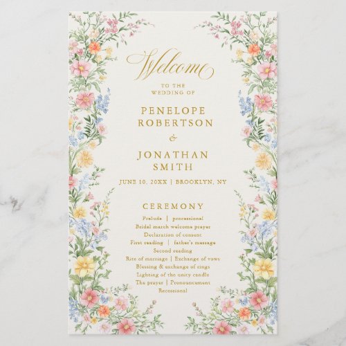 Soft Pastel Ornate Spring Gold  Wedding Program 