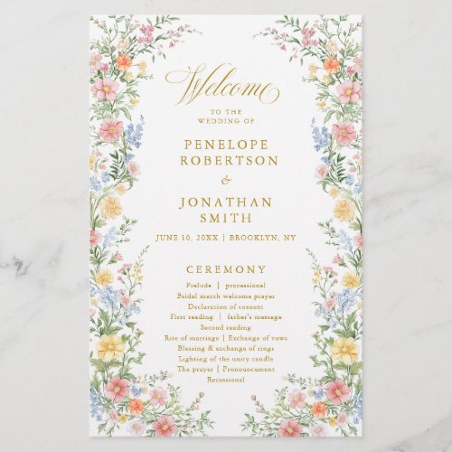 Soft Pastel Ornate Spring Gold  Wedding Program 