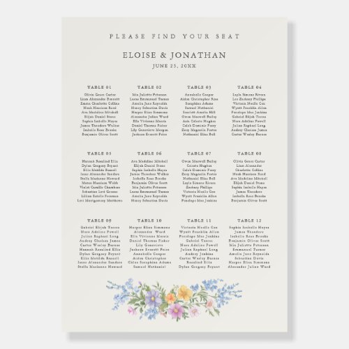 Soft Pastel Ornate Spring  Wedding Seating chart Foam Board