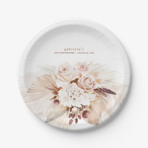 Soft Pastel Pampas Grass and Flowers Boho Paper Plates