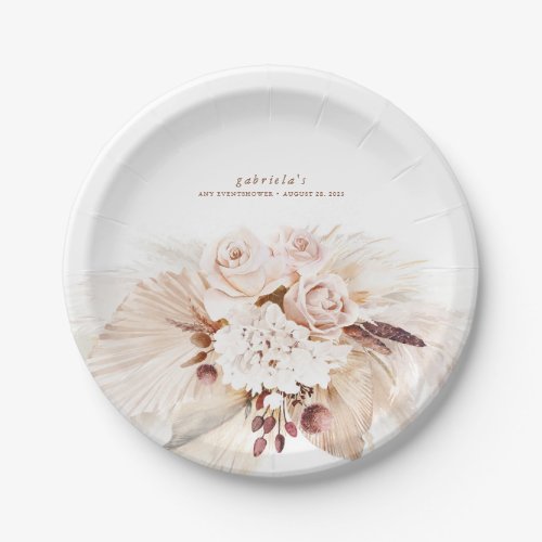 Soft Pastel Pampas Grass and Flowers Boho Paper Plates