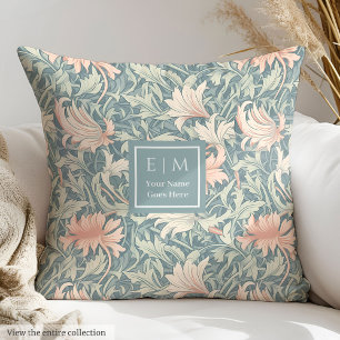 Soft pastel peach blush sage Morris inspired Throw Pillow