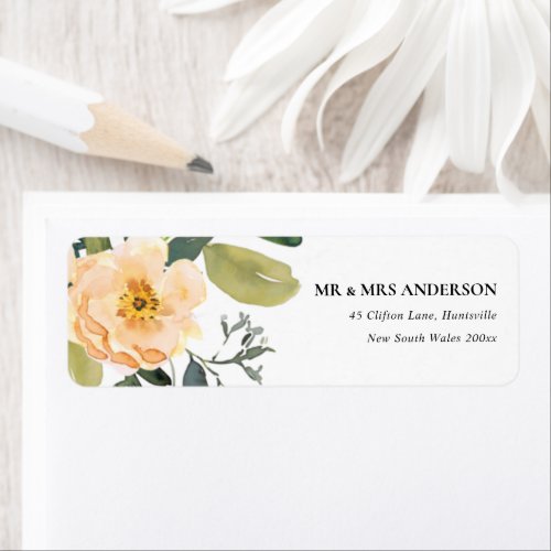 SOFT PASTEL PEACH PEONY FLORAL WATERCOLOR ADDRESS LABEL