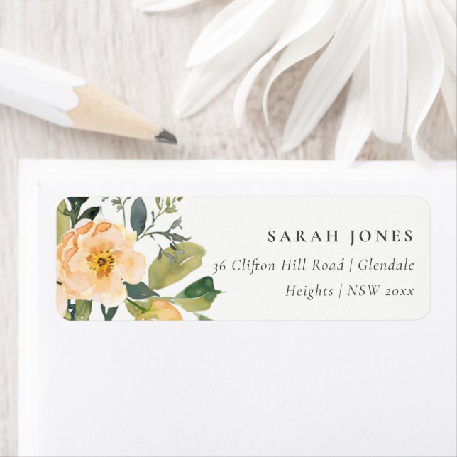 SOFT PASTEL PEACH PEONY WATERCOLOR FLORAL ADDRESS LABEL (Insitu)