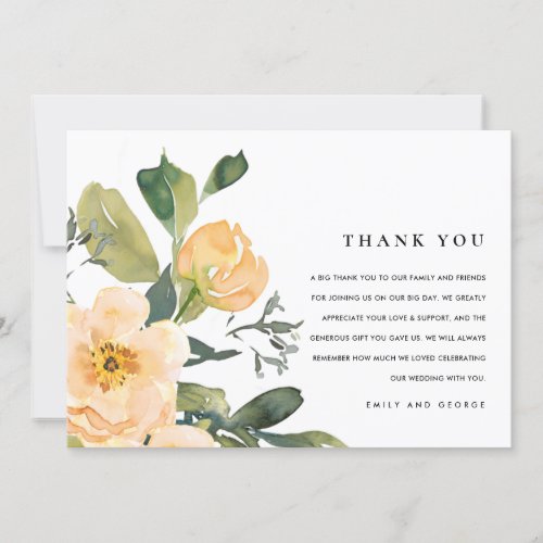 SOFT PASTEL PEACH PEONY WATERCOLOR FLORAL WEDDING THANK YOU CARD