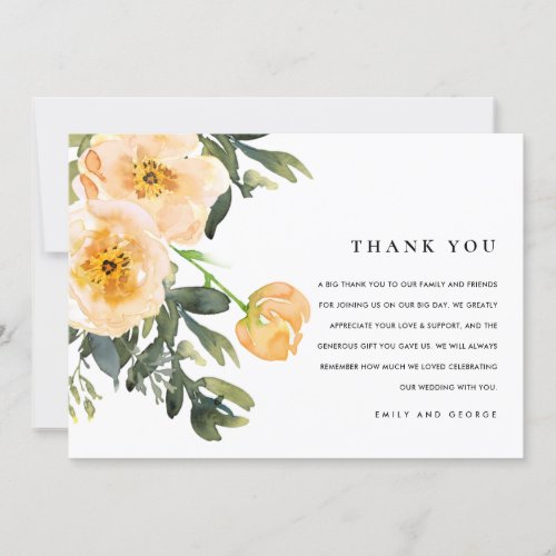 SOFT PASTEL PEACH PEONY WATERCOLOR FLORAL WEDDING THANK YOU CARD