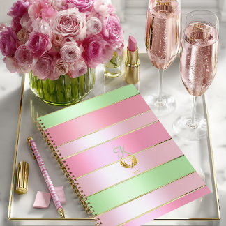 Soft Pastel Pink and Green Striped Notebook