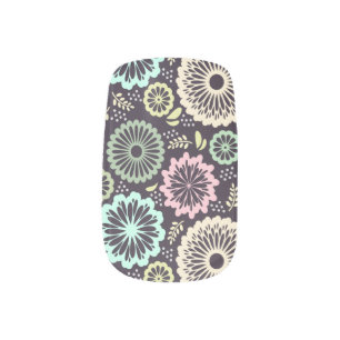 Soft pastel pink and teal flower Vintage BotanicaL Minx Nail Wraps