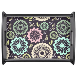 Soft pastel pink and teal flower Vintage BotanicaL Serving Tray