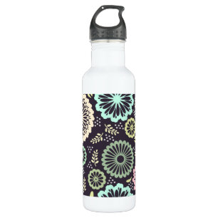 Soft pastel pink and teal flower Vintage BotanicaL Stainless Steel Water Bottle