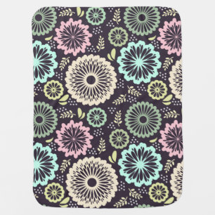 Soft pastel pink and teal flower Vintage BotanicaL Stroller Blanket