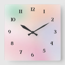Soft Pastel Pink Blue Green Blur Square Wall Clock