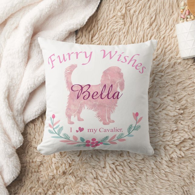 Soft Pastel Pink Cavalier | Personalized Christmas Throw Pillow (Blanket)