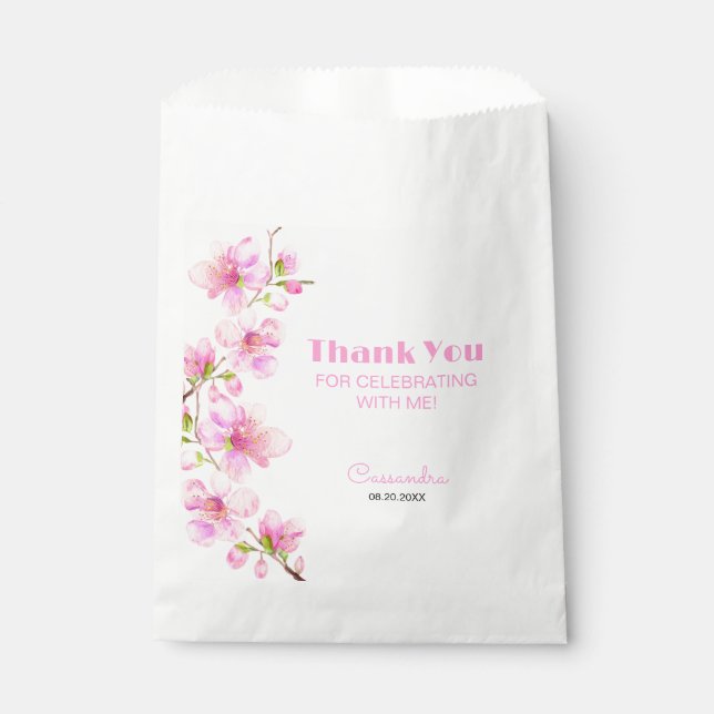Soft Pastel Pink Cherry Blossom Sakura Birthday Favor Bag (Front)