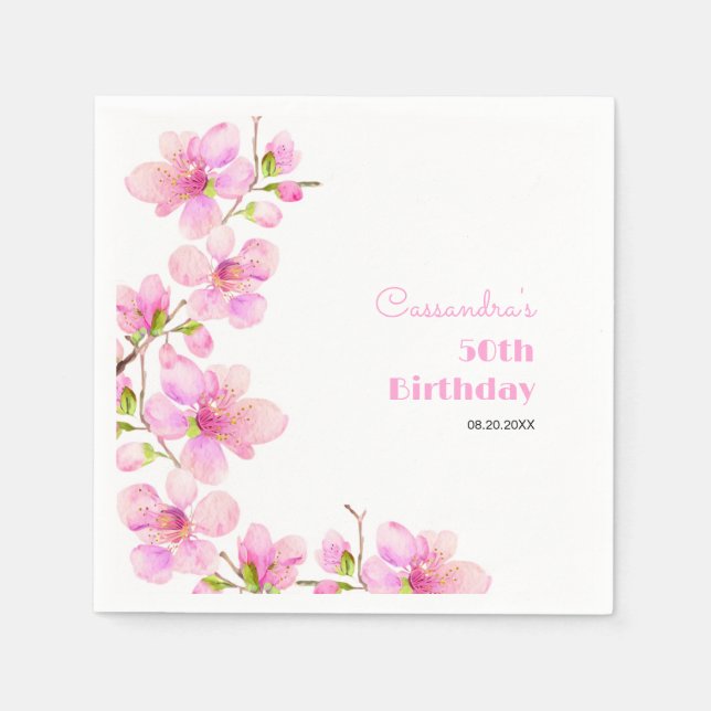 Soft Pastel Pink Cherry Blossom Sakura Birthday Napkins (Front)