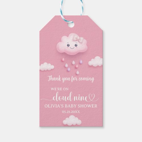 Soft pastel pink cloud nine girl baby shower gift tags
