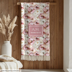 Soft Pastel Pink Delicate Floral Custom Name Throw Fleece Blanket