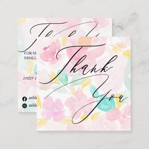 Soft pastel pink floral pattern order thank you square business card