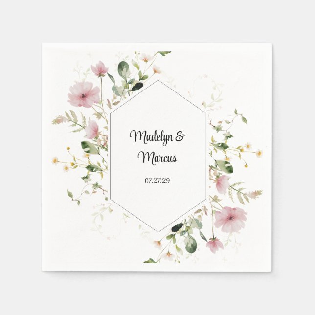 Soft Pastel Pink Floral Wedding Napkins (Front)