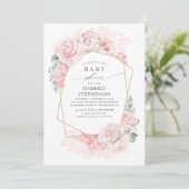 Soft Pastel Pink Flowers Elegant Baby Shower Invitation (Standing Front)