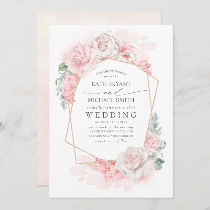 Soft Pastel Pink Flowers Elegant Romantic Wedding Invitation | Zazzle