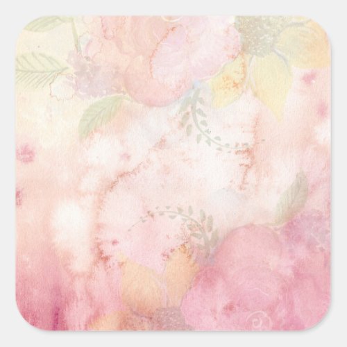 Soft Pastel Pink Green Watercolor Tie_Dye Pattern Square Sticker