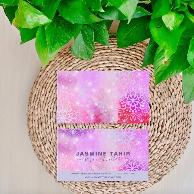 Soft Pastel Pink Lacy Mandala Art Yoga Instructor Business Card (Creator Uploaded)