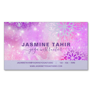 Soft Pastel Pink Lacy Mandala Art Yoga Instructor Business Card Magnet
