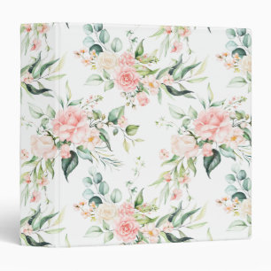 Soft Pastel Pink Rose Flower Pattern 3 Ring Binder
