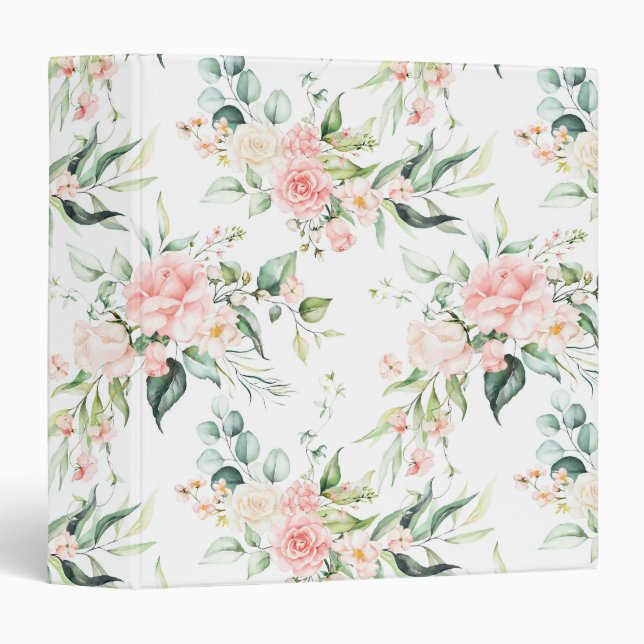 Soft Pastel Pink Rose Flower Pattern 3 Ring Binder (Front/Spine)