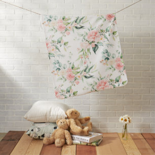 Soft Pastel Pink Rose Flower Pattern Baby Blanket
