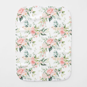 Soft Pastel Pink Rose Flower Pattern Baby Burp Cloth