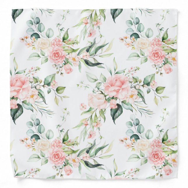 Soft Pastel Pink Rose Flower Pattern Bandana (Front)