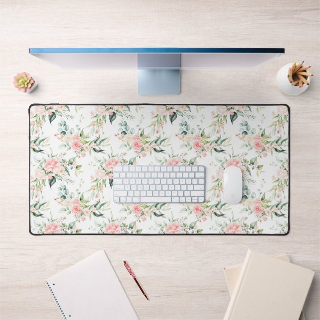 Soft Pastel Pink Rose Flower Pattern Desk Mat (Office 1)