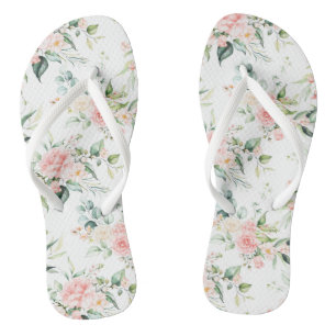Soft Pastel Pink Rose Flower Pattern Flip Flops