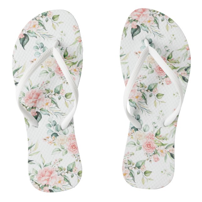 Soft Pastel Pink Rose Flower Pattern Flip Flops (Footbed)