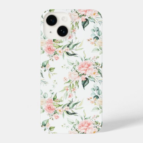Soft Pastel Pink Rose Flower Pattern iPhone 14 Case