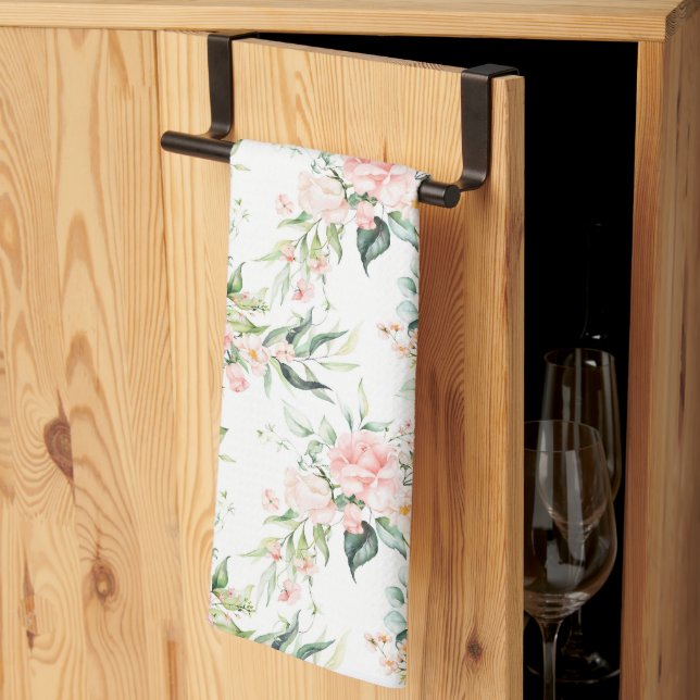 Soft Pastel Pink Rose Flower Pattern Kitchen Towel (Thirds Fold)