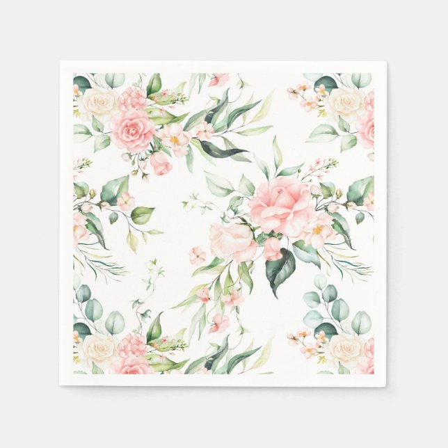 Soft Pastel Pink Rose Flower Pattern Napkins (Front)
