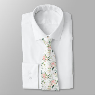 Soft Pastel Pink Rose Flower Pattern Neck Tie